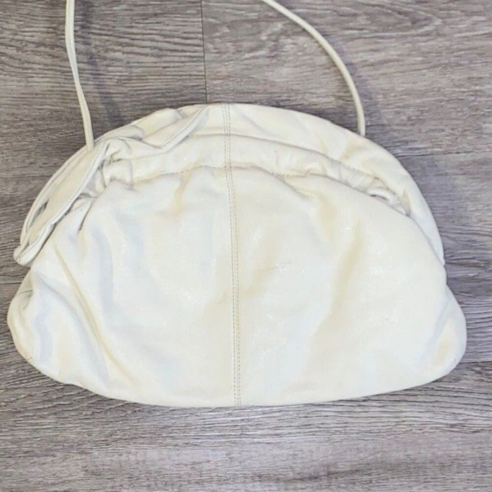 Vintage 80s BRIO! Cream Leather Shoulder Bag Snap Close Velvet Lining - Picture 2 of 7